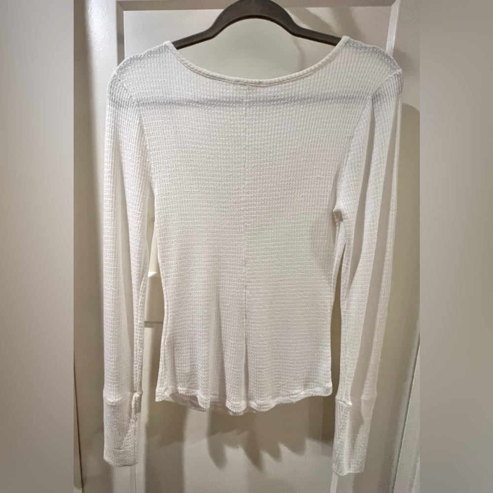Free People White Waffle Knit Long Sleeve Top - Picture 3 of 4